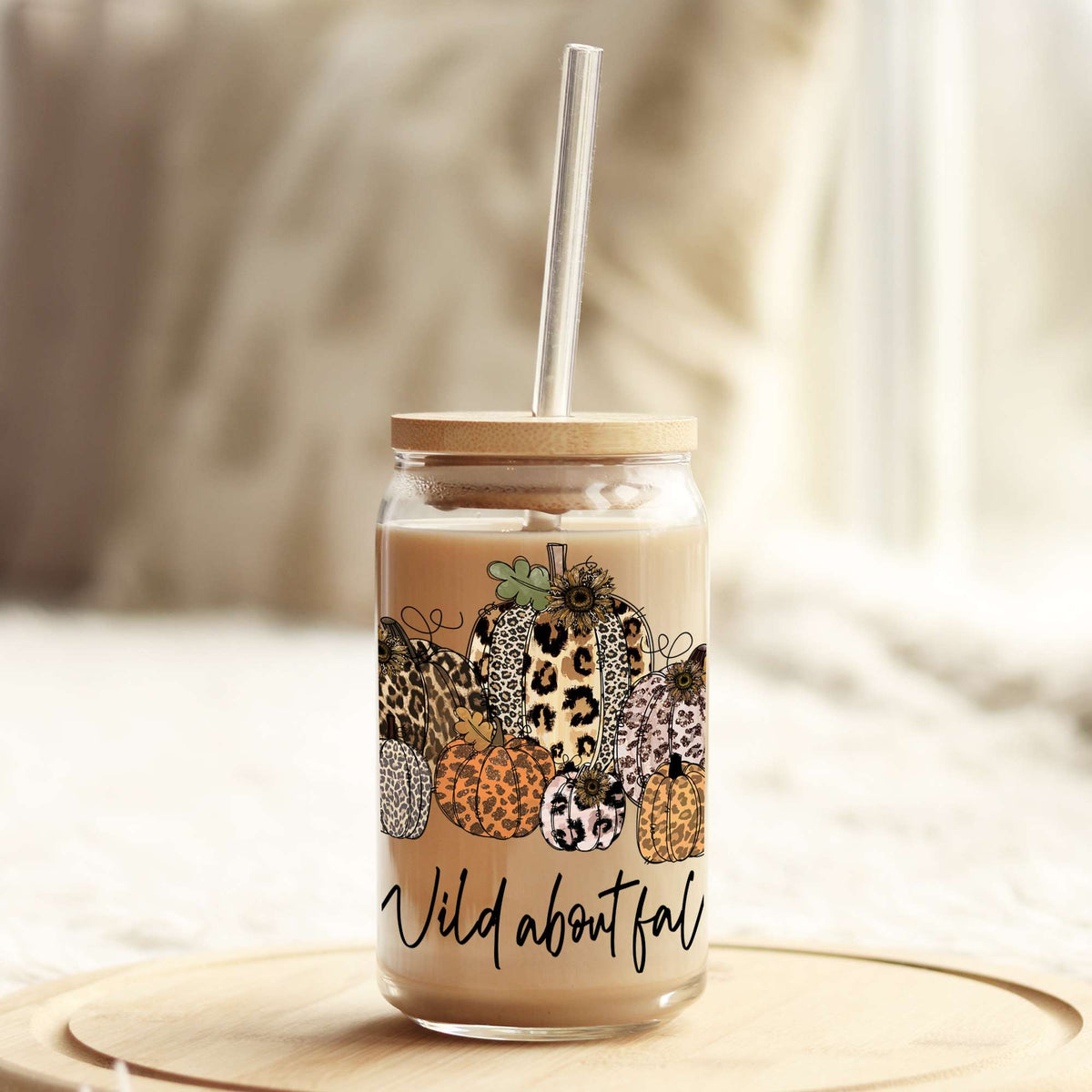 Wild About Fall 16oz Libbey Glass Can UV DTF or Sublimation Wrap - Decal Weefers