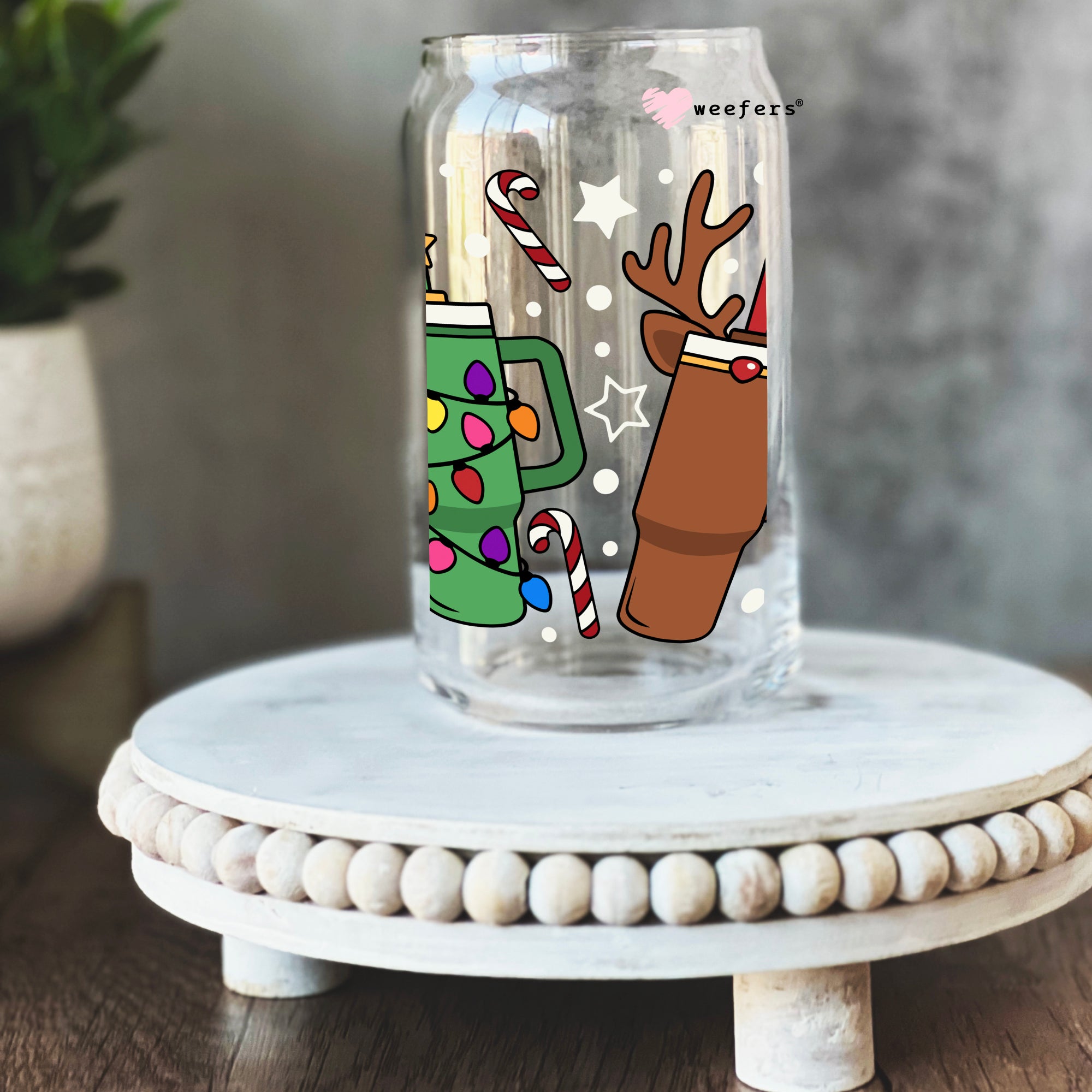 Line Art Reindeer Glass Cup, Libbey, Christmas, Personalized Clear Gla –  Simply Perfect Designs