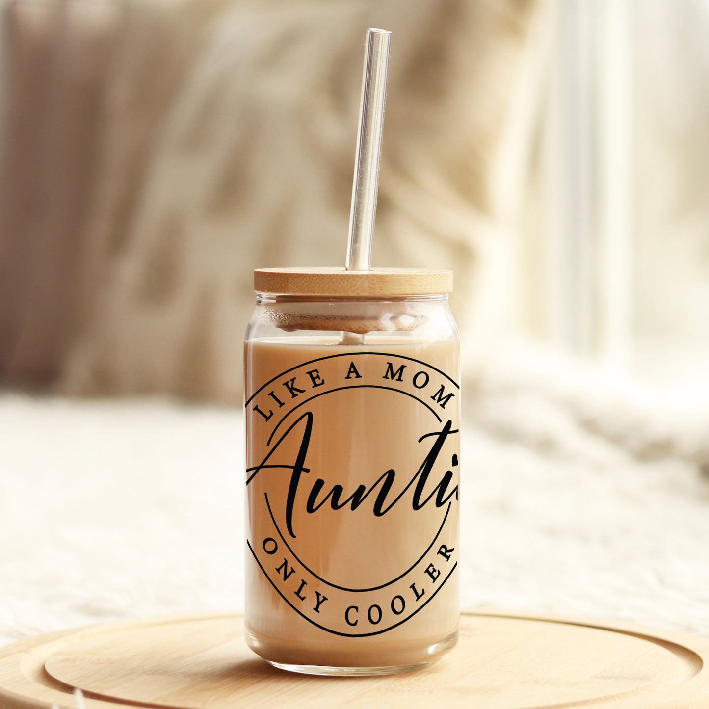 Auntie Like a Mom Only Cooler 16oz Libbey Glass Can UV DTF or Sublimation Wrap - Decal Weefers