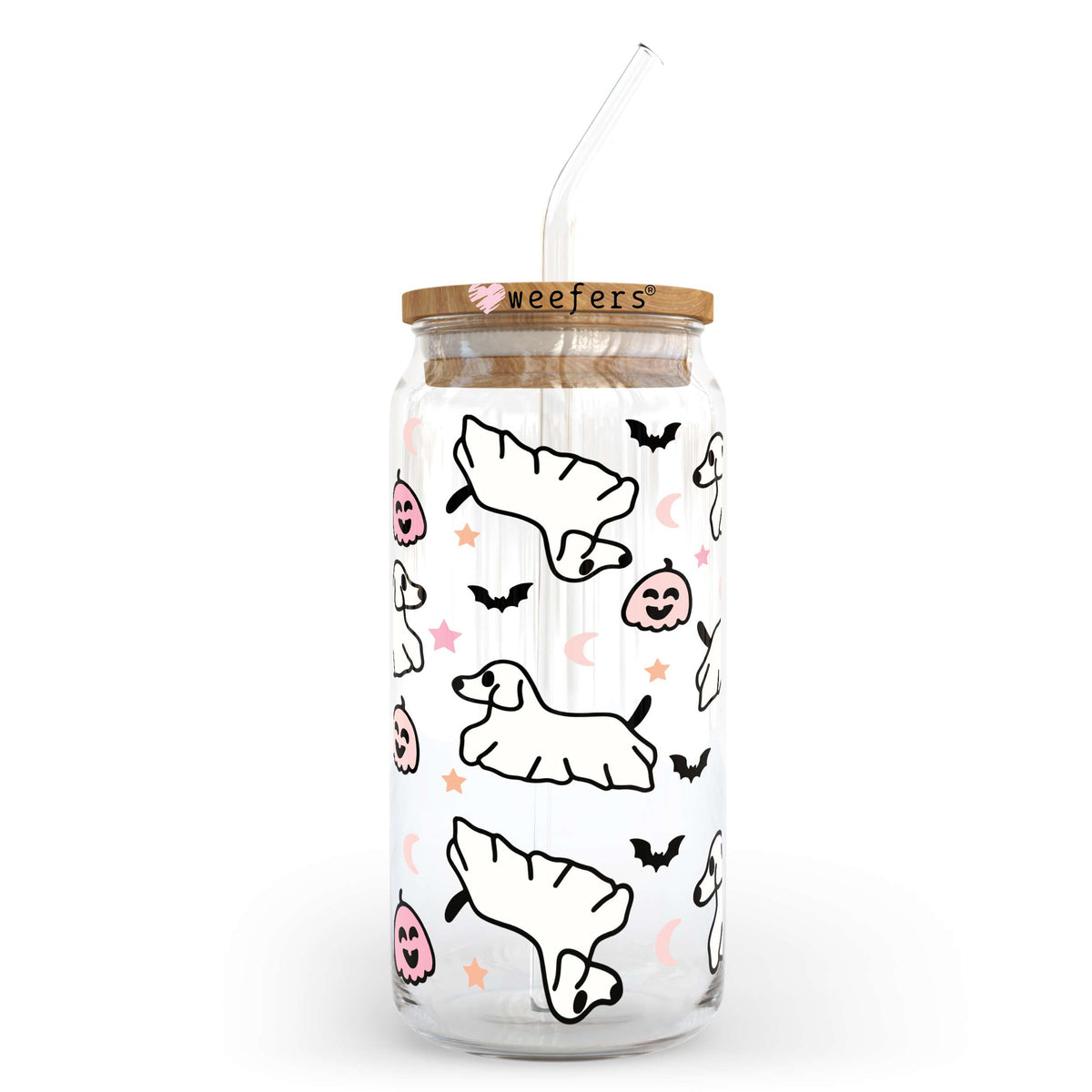 Ghost Dog Costumer Halloween 20oz Libbey Glass Can, 34oz Hip Sip, 40oz Tumbler UV DTF or Sublimation Decal Transfer Weefers
