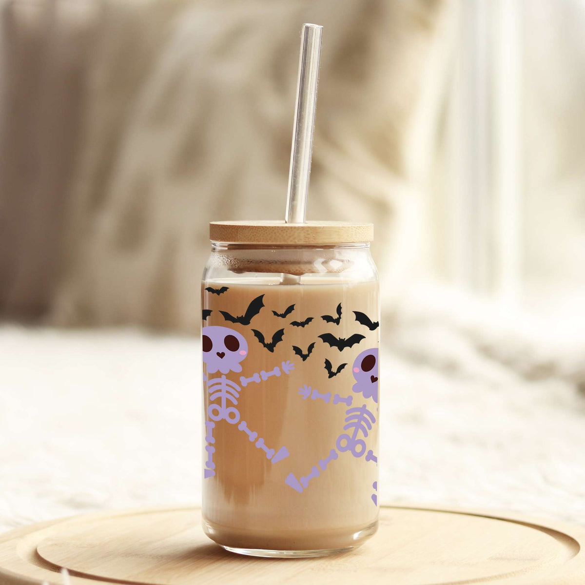 Purple Dancing Skeleton's 16oz Libbey Glass Can UV DTF or Sublimation Wrap - Decal Weefers