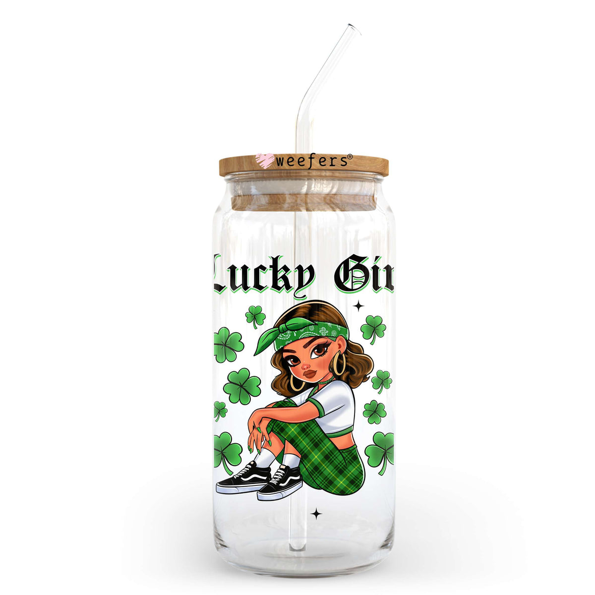 Lucky Girl St. Patrick's Day 20oz Libbey Glass Can UV DTF or Sublimation Wrap - Decal Transfer Weefers