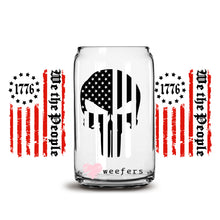 Load image into Gallery viewer, a glass jar with a flag and a skull on it
