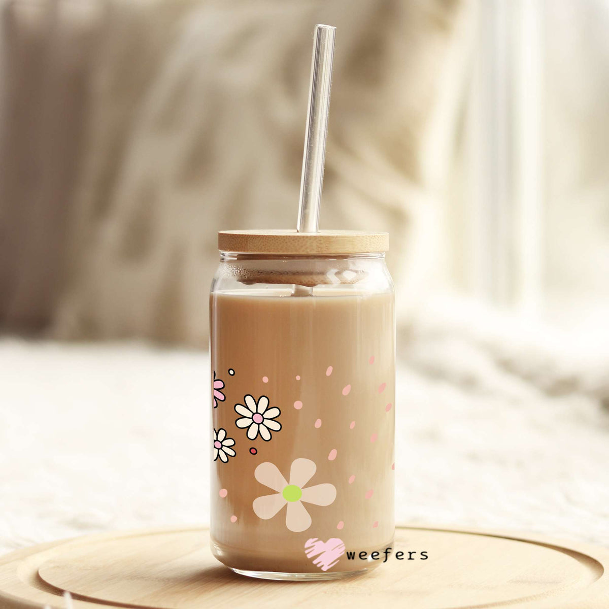 Whimsical Floral 16oz Libbey Glass Can UV DTF or Sublimation Wrap - Decal Weefers