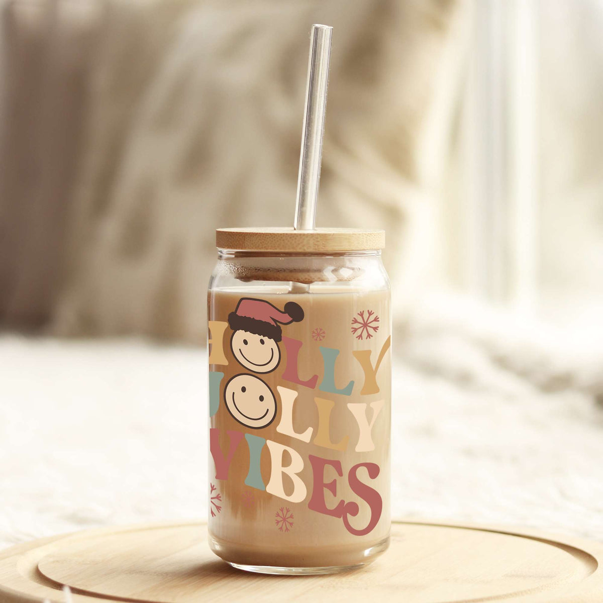 Holly Jolly Vibes Christmas 16oz Libbey Glass Can UV DTF or Sublimation Wrap - Decal Weefers