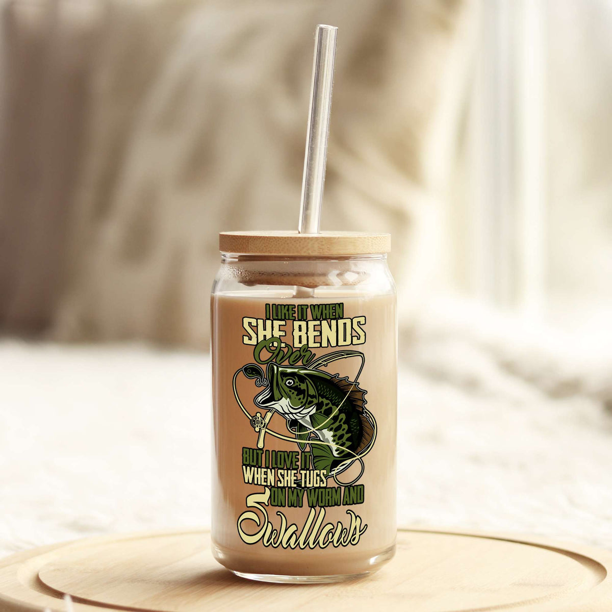 Funny Fishing 16oz Libbey Glass Can UV DTF or Sublimation Wrap - Decal Weefers