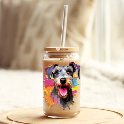 Miniature Schnauzer Colorful Watercolor 16oz Libbey Glass Can UV DTF or Sublimation Wrap - Decal - Weefers