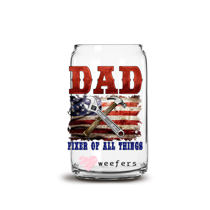 a glass jar with a wrench and american flag on it