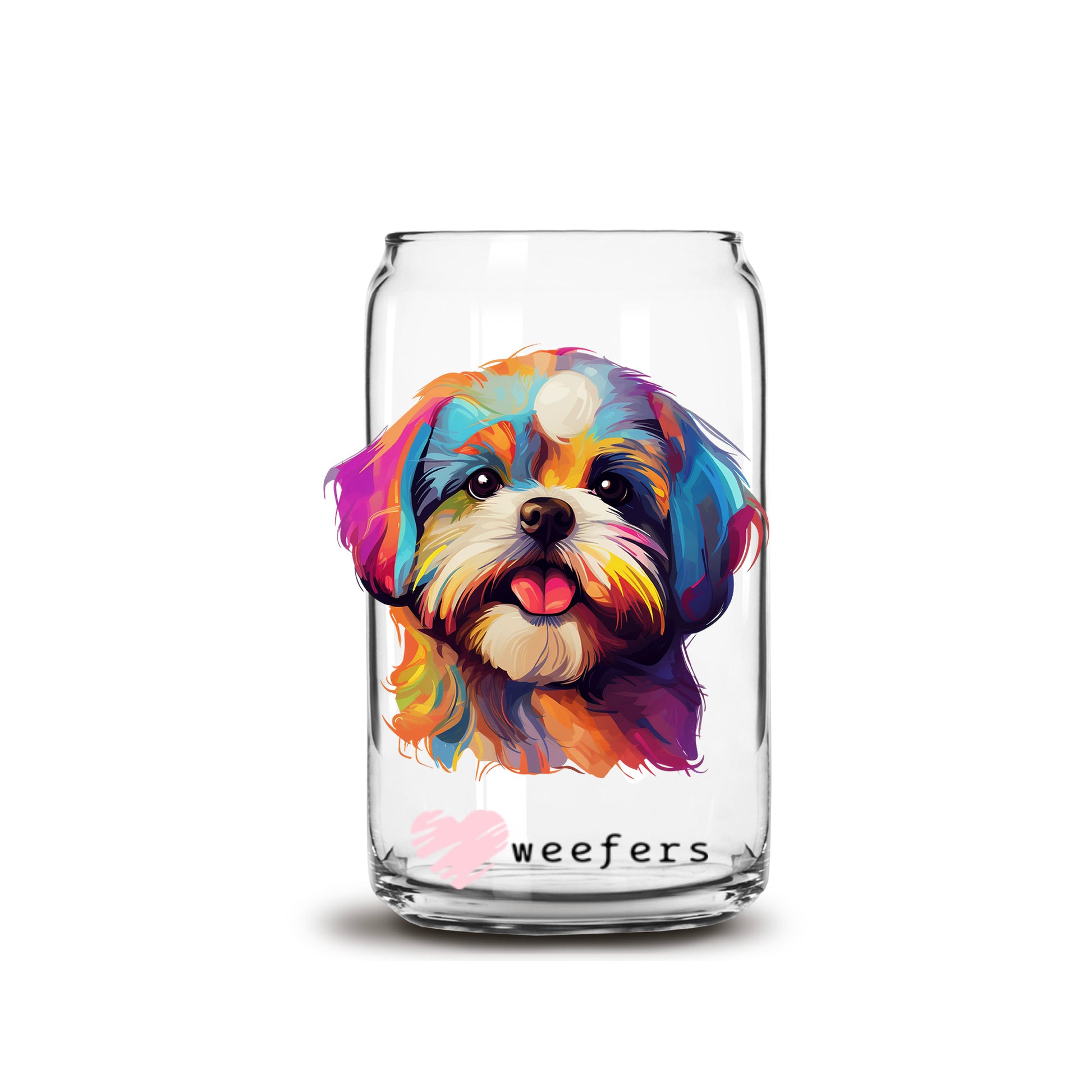 Shih Tzu Colorful Watercolor 16oz Libbey Glass Can UV DTF or Sublimation Wrap - Decal - Weefers