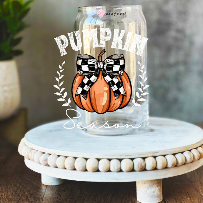 Pumpkin Season White Font 16oz Libbey Glass Can UV DTF or Sublimation Wrap Decal Transfer - Weefers