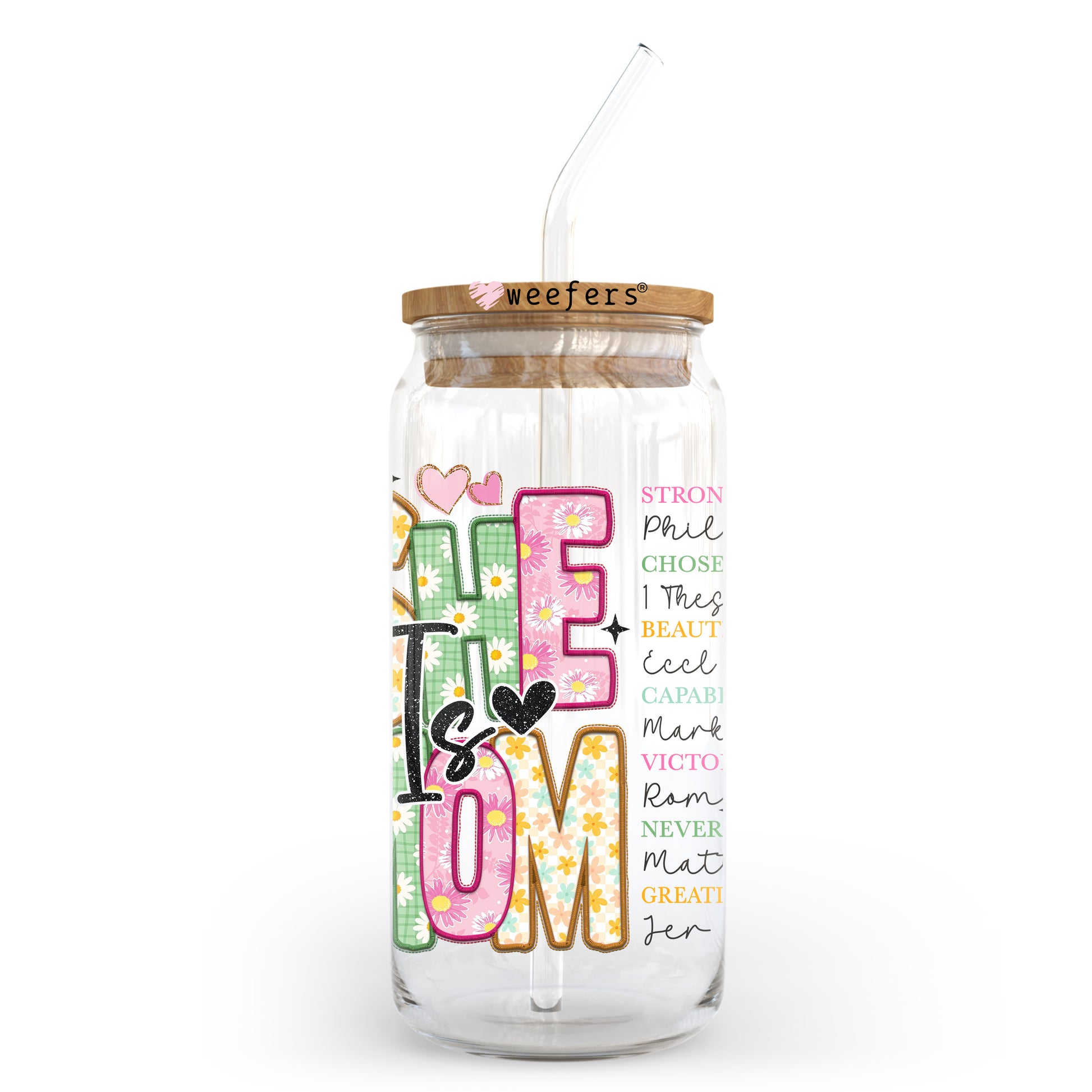 She Is Mom Christian 20oz Libbey Glass Can UV DTF or Sublimation Wrap - Decal - Weefers