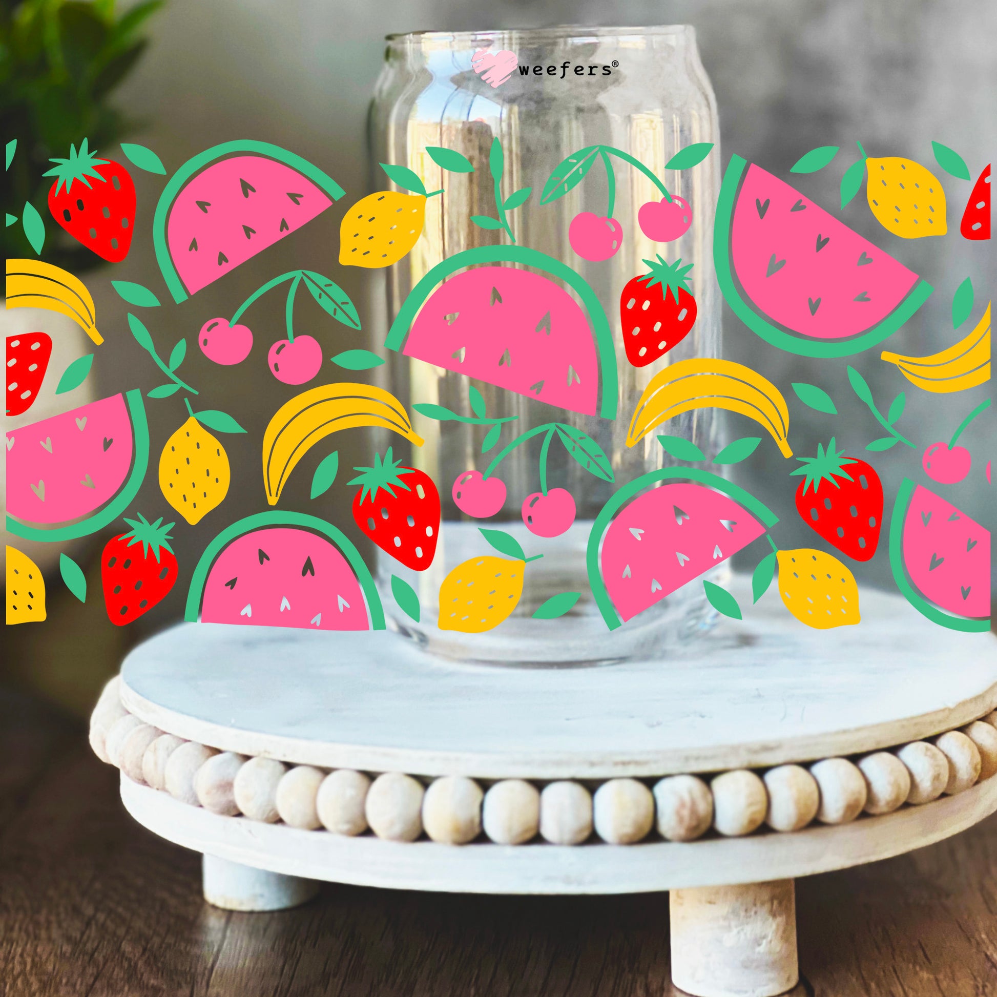 Watermelon, Strawberry, Cherry, Delight 16oz Libbey Glass Can UV DTF or Sublimation Wrap Decal Transfer - Weefers