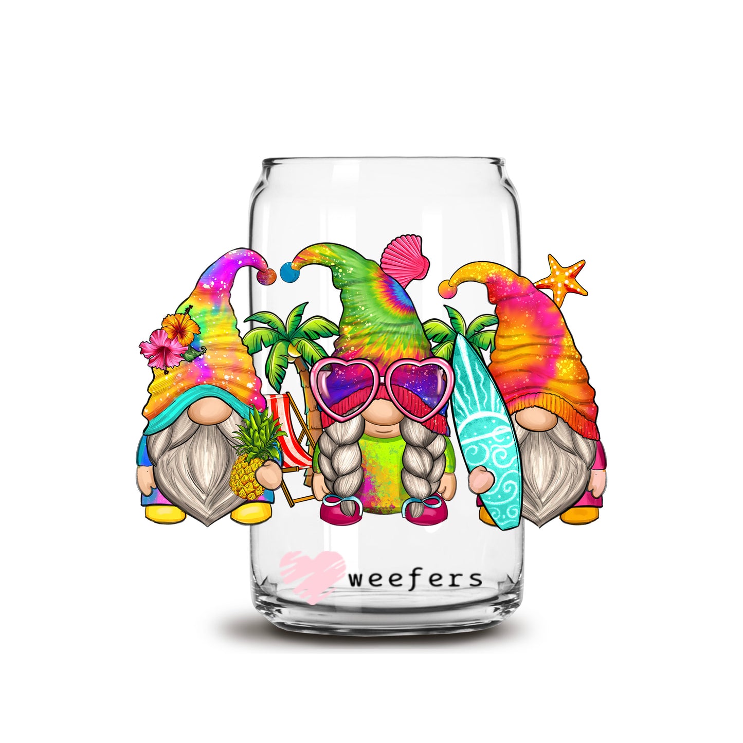 Summer Gnomes 16oz Libbey Glass Can UV DTF or Sublimation Wrap - Transfer - Weefers