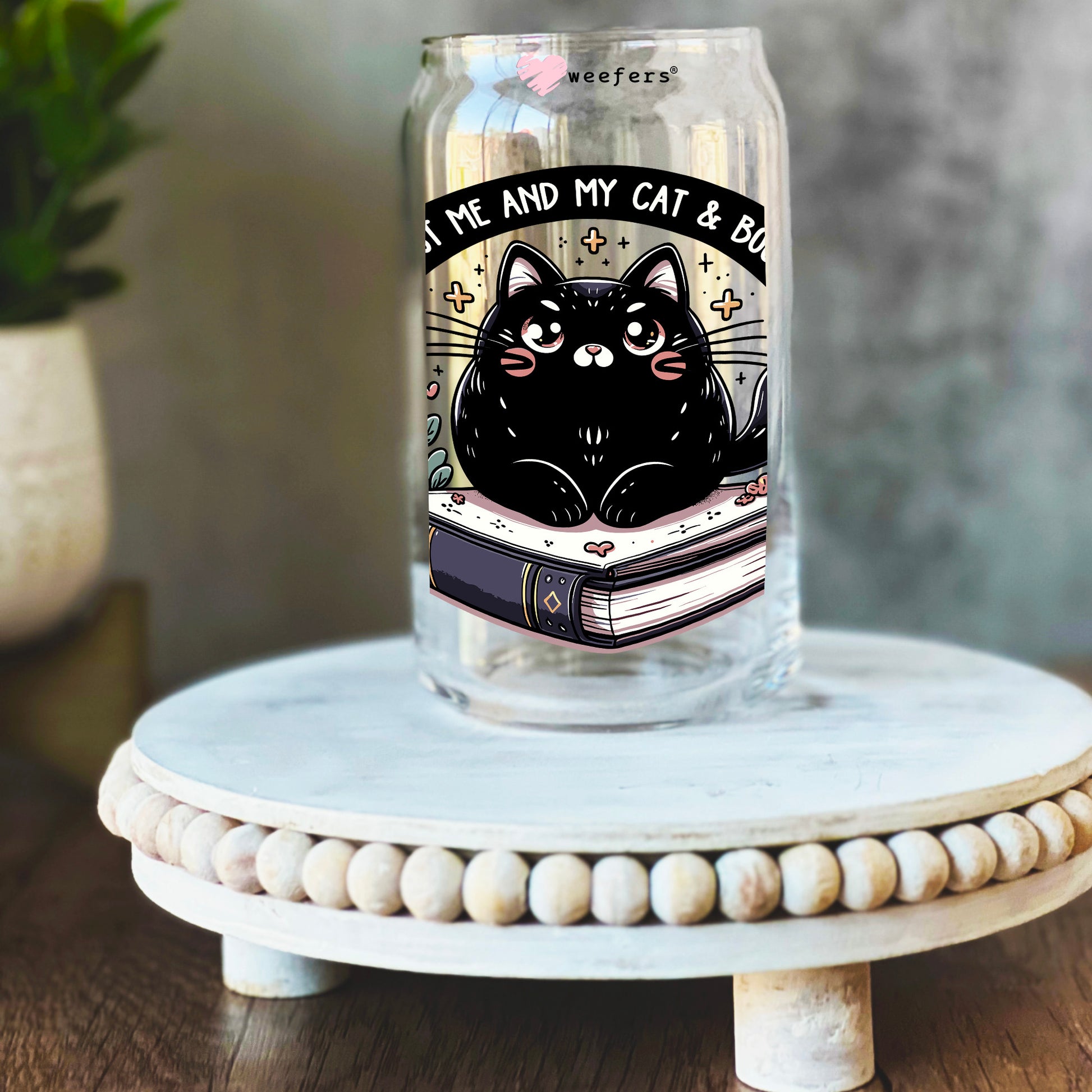 Just Me And My Cats And Books 16oz Libbey Glass Can UV DTF Decal Transfer - Weefers