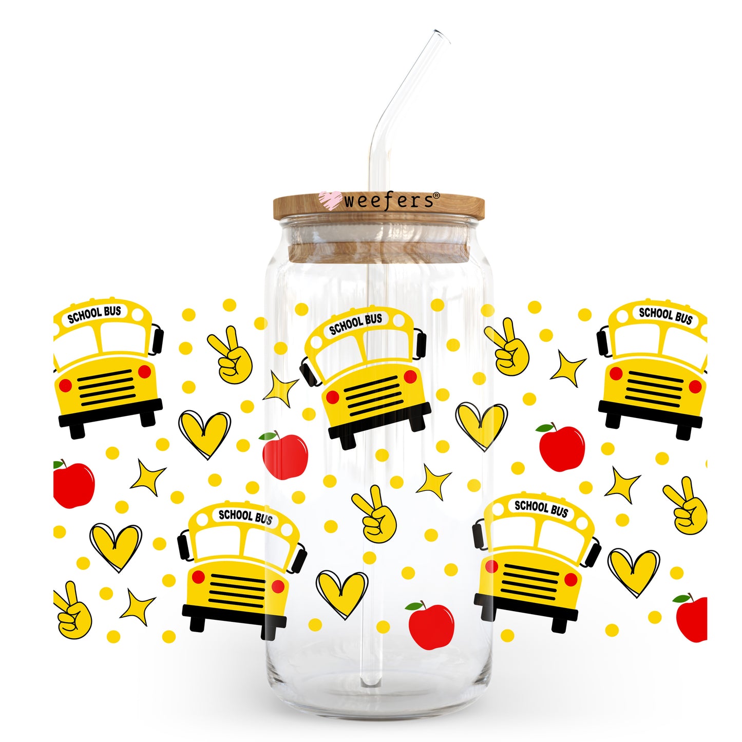 Bus Driver Peace Hearts 20oz Libbey Glass Can UV DTF or Sublimation Wrap Transfer - Weefers