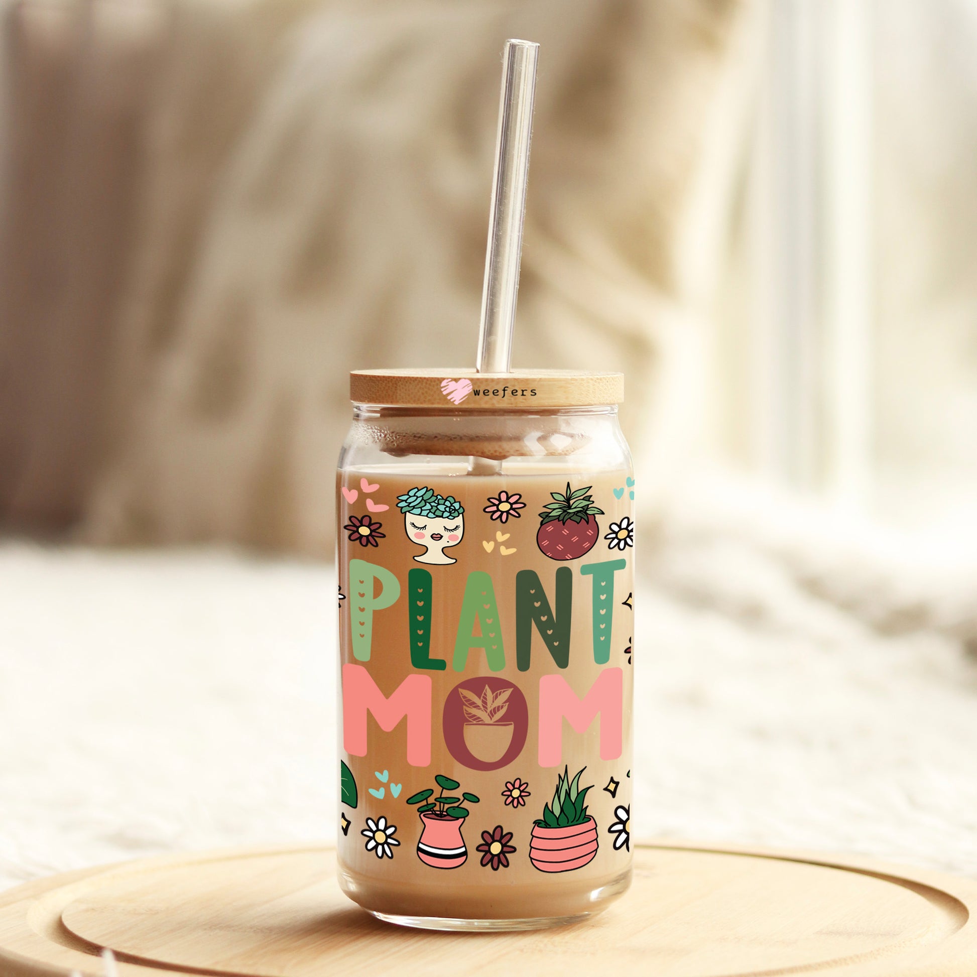 Plant Mom 16oz Libbey Glass Can UV DTF or Sublimation Wrap - Transfer - Weefers