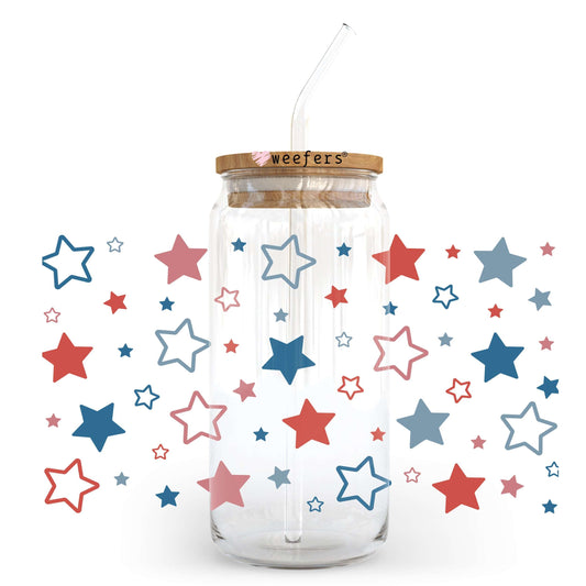 4th of July Red White and Blue Stars 20oz Libbey Glass Can UV DTF or Sublimation Wrap - Decal - Weefers