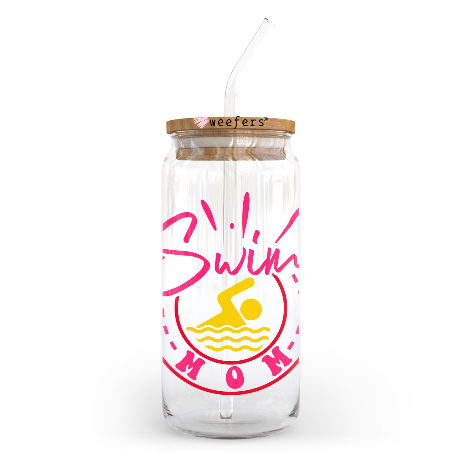 Swim Mom Pink Yellow 20oz Libbey Glass Can UV DTF or Sublimation Wrap - Decal Transfer - Weefers