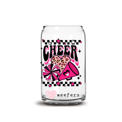 Cheer Hot Pink and Black 16oz Libbey Glass Can UV DTF or Sublimation Wrap - Decal - Weefers