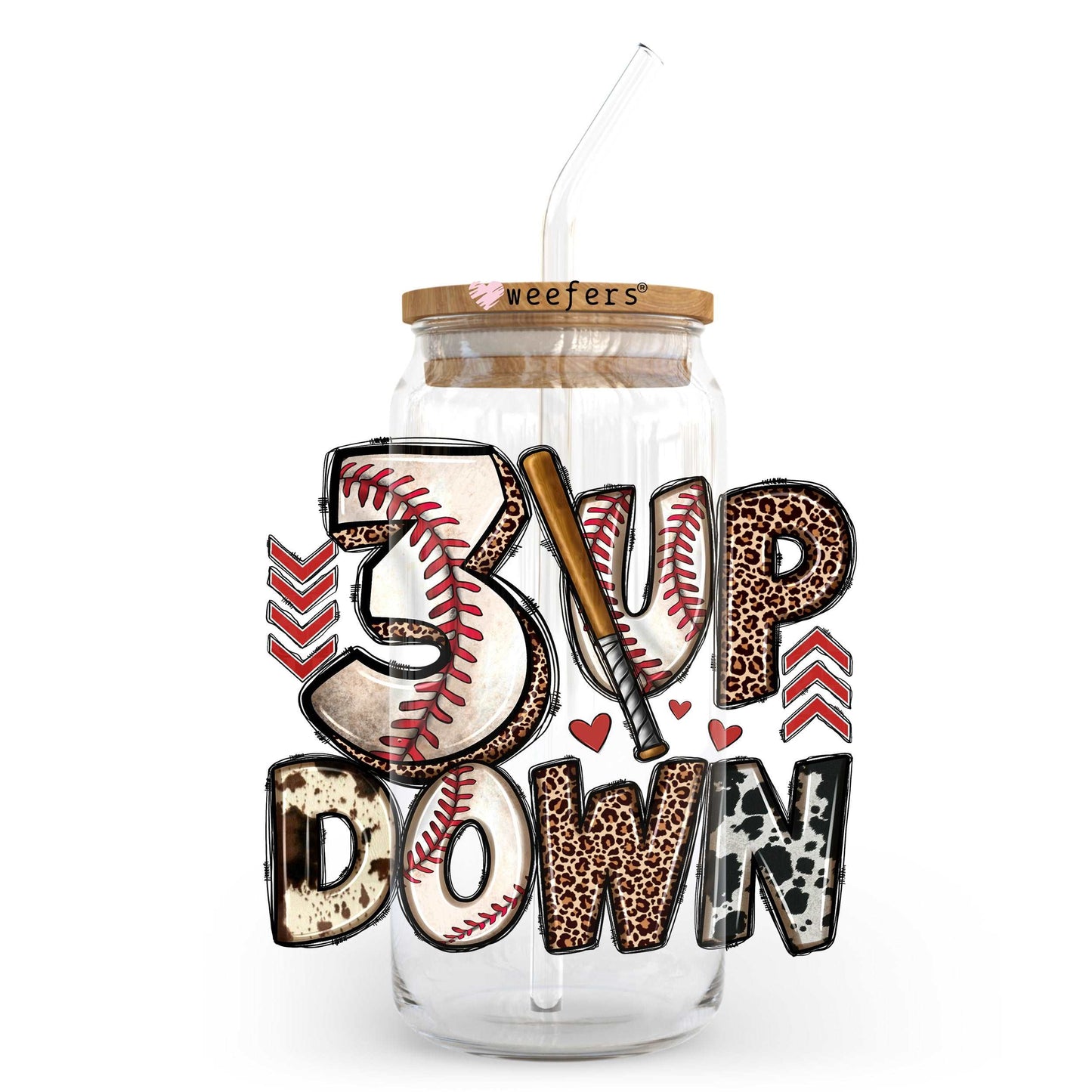3 Up 3 Down Baseball 20oz Libbey Glass Can UV DTF or Sublimation Wrap - Decal Transfer Weefers