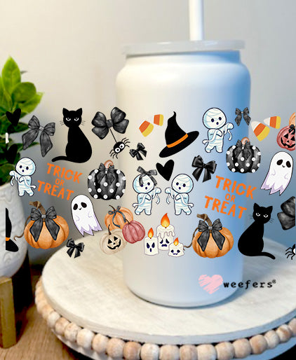 Halloween Cats Ghosts and Witches Oh My 16oz Libbey Glass Can UV DTF Decal Transfer - Weefers