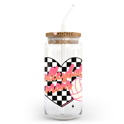 Volleyball Mom Heart Checkered 20oz Libbey Glass Can, 34oz Hip Sip, 40oz Tumbler, 24oz Cold Cup UV DTF or Sublimation Decal Transfer - Weefers