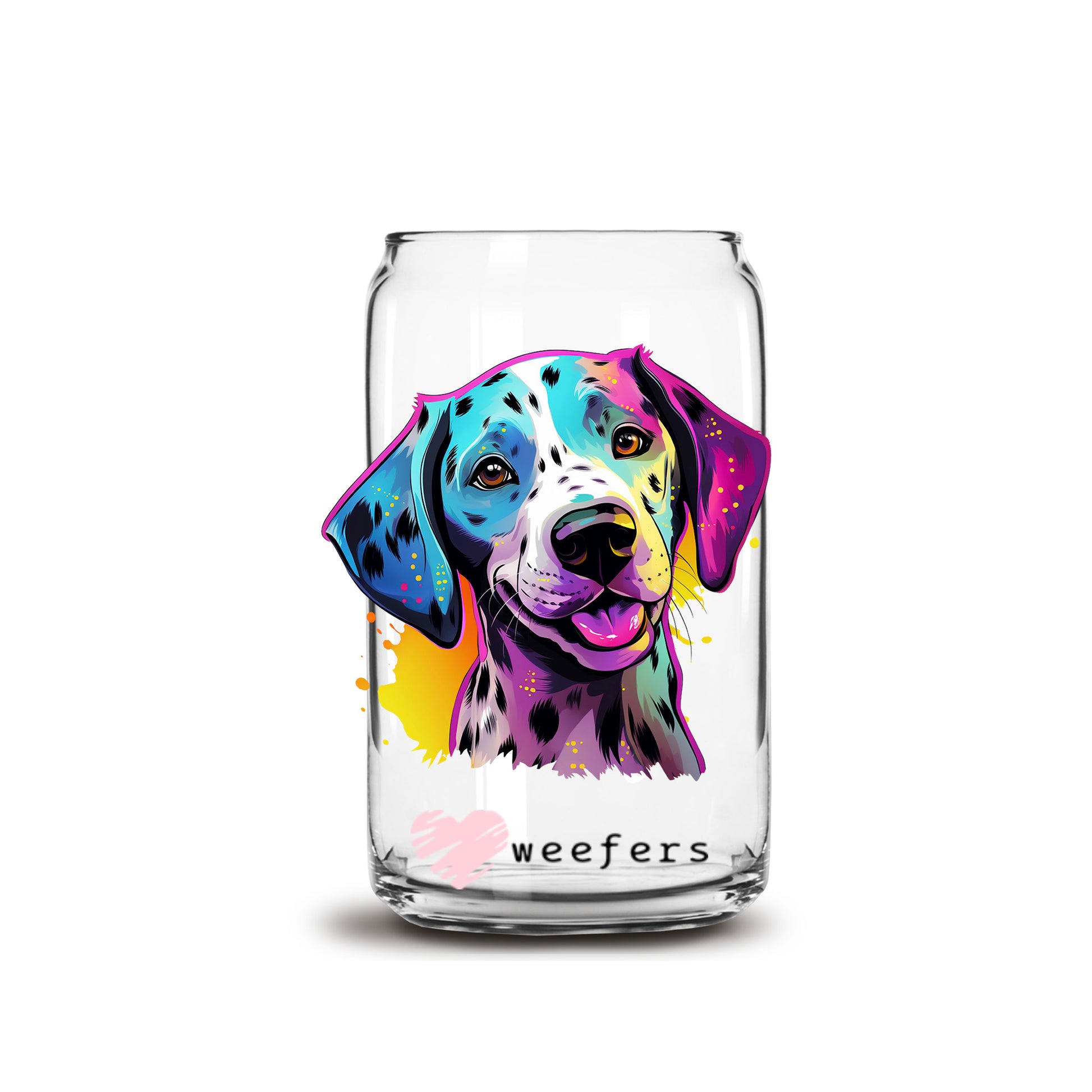 Dalmatian Colorful Watercolor 16oz Libbey Glass Can UV DTF or Sublimation Wrap - Decal - Weefers