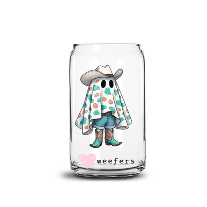 Cowgirl Ghost Teal 16oz Libbey Glass Can UV DTF Decal Transfer - Weefers