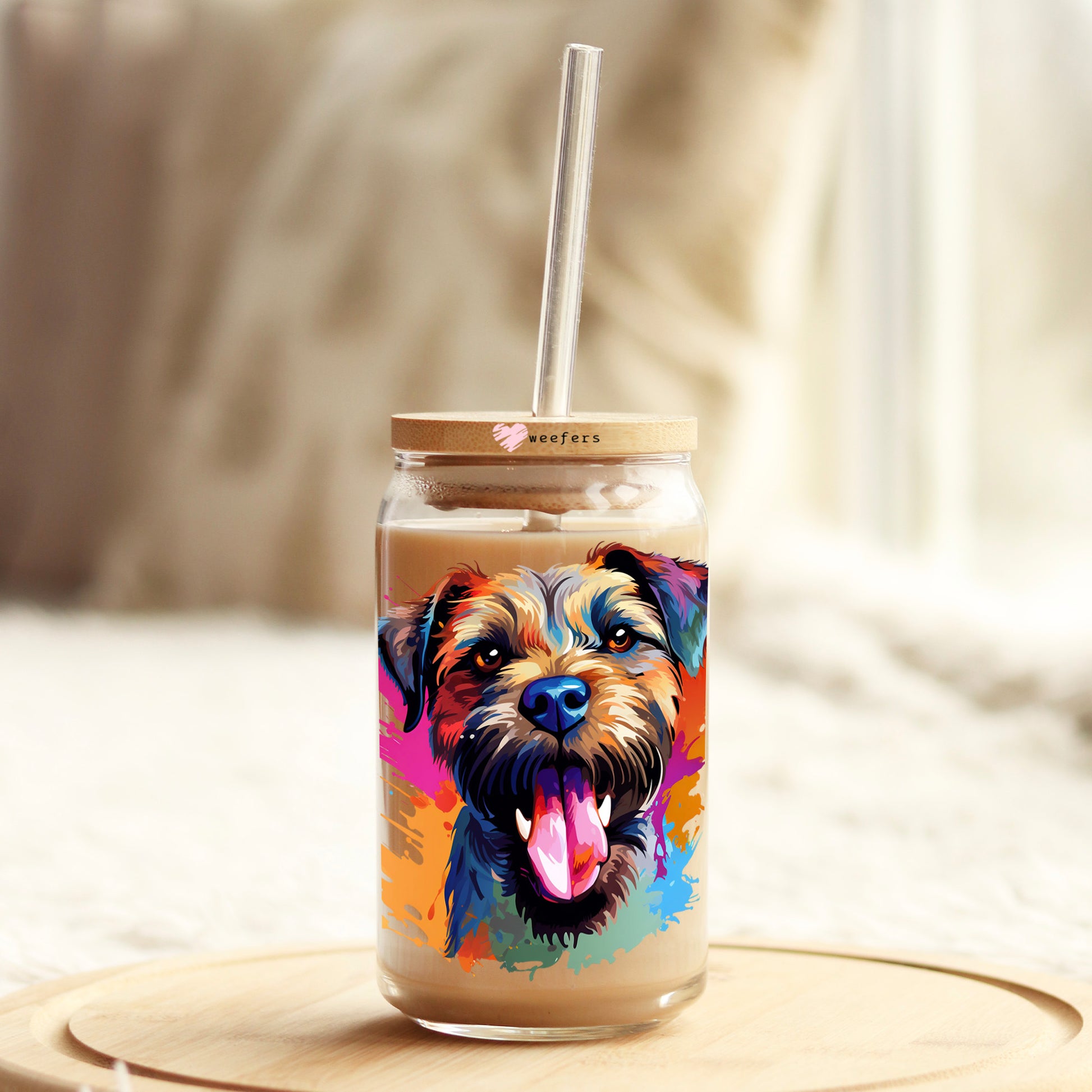 Border Terrier Colorful Watercolor 16oz Libbey Glass Can UV DTF or Sublimation Wrap - Decal - Weefers