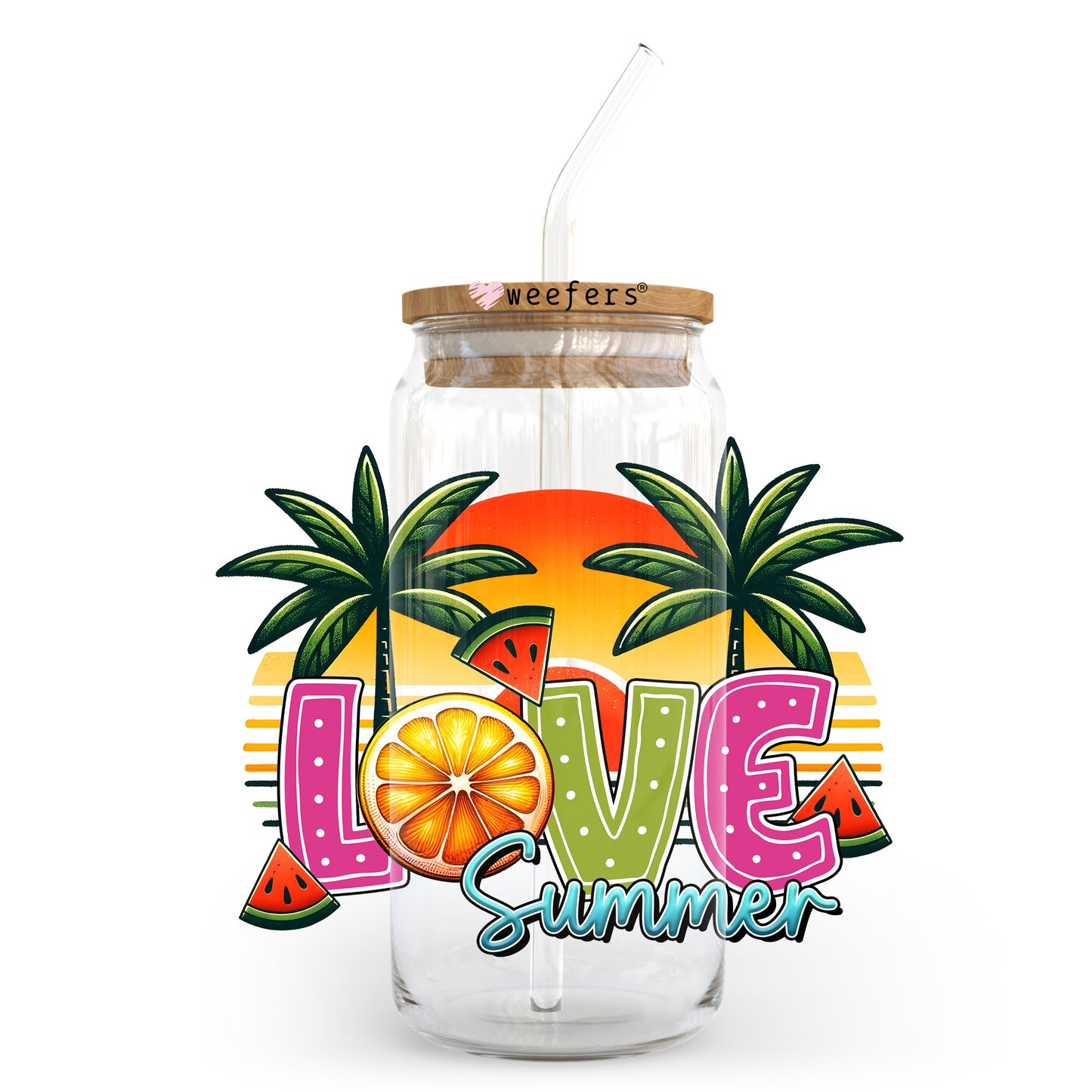 Love Summer 20oz Libbey Glass Can, 34oz Hip Sip, 40oz Tumbler, 24oz Cold Cup UV DTF or Sublimation Decal Transfer - Weefers