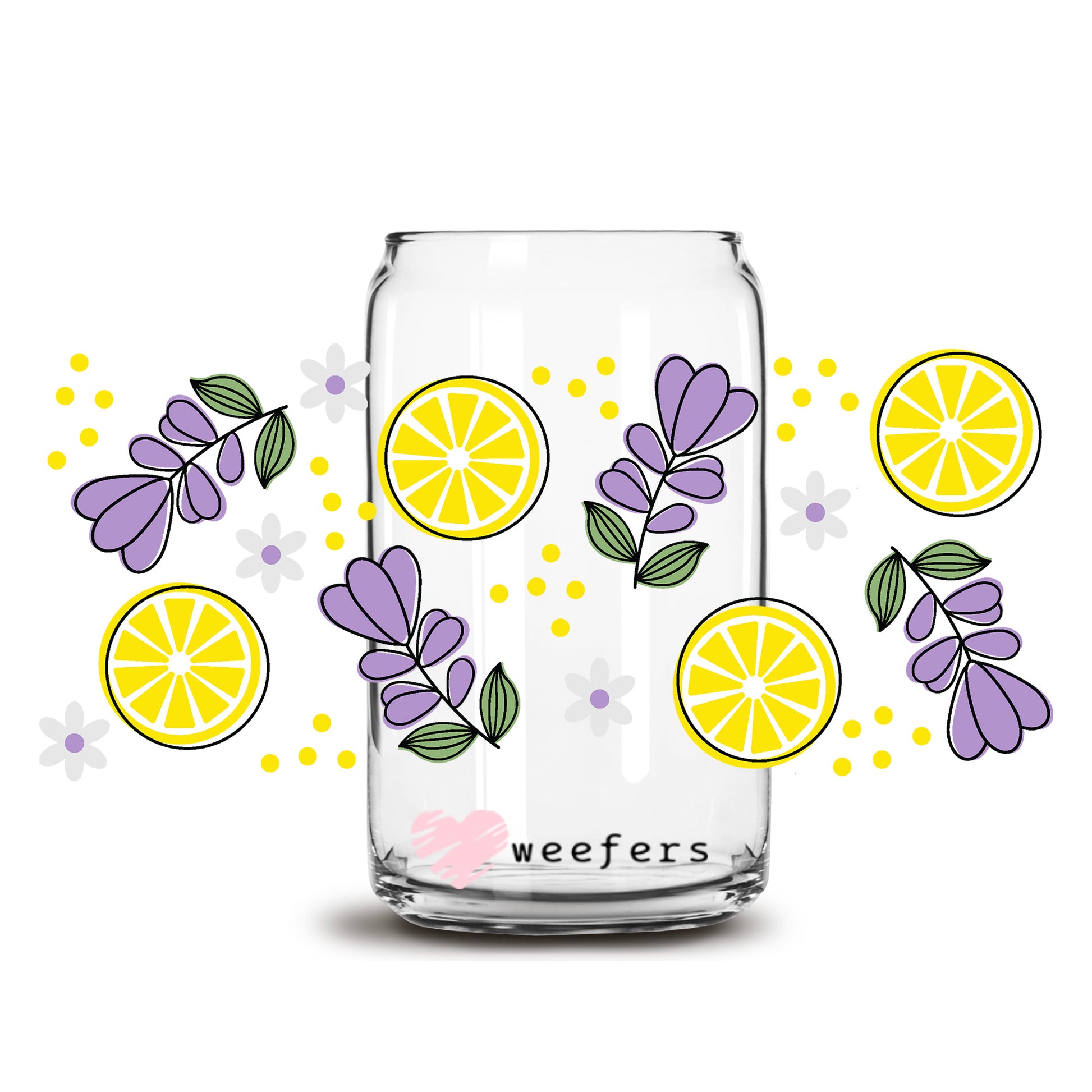 Lavender Lemons 16oz Libbey Glass Can UV DTF or Sublimation Wrap - Transfer - Weefers