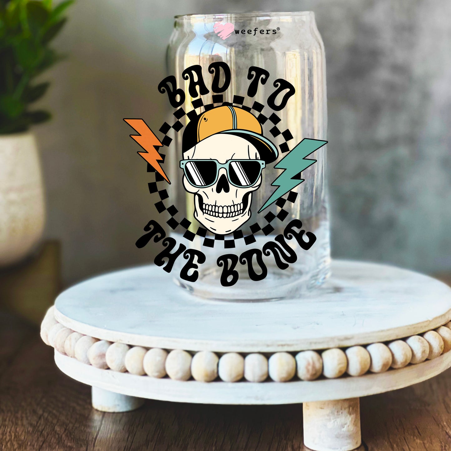 Bad To The Bone 16oz Libbey Glass Can UV DTF or Sublimation Wrap Decal Transfer - Weefers