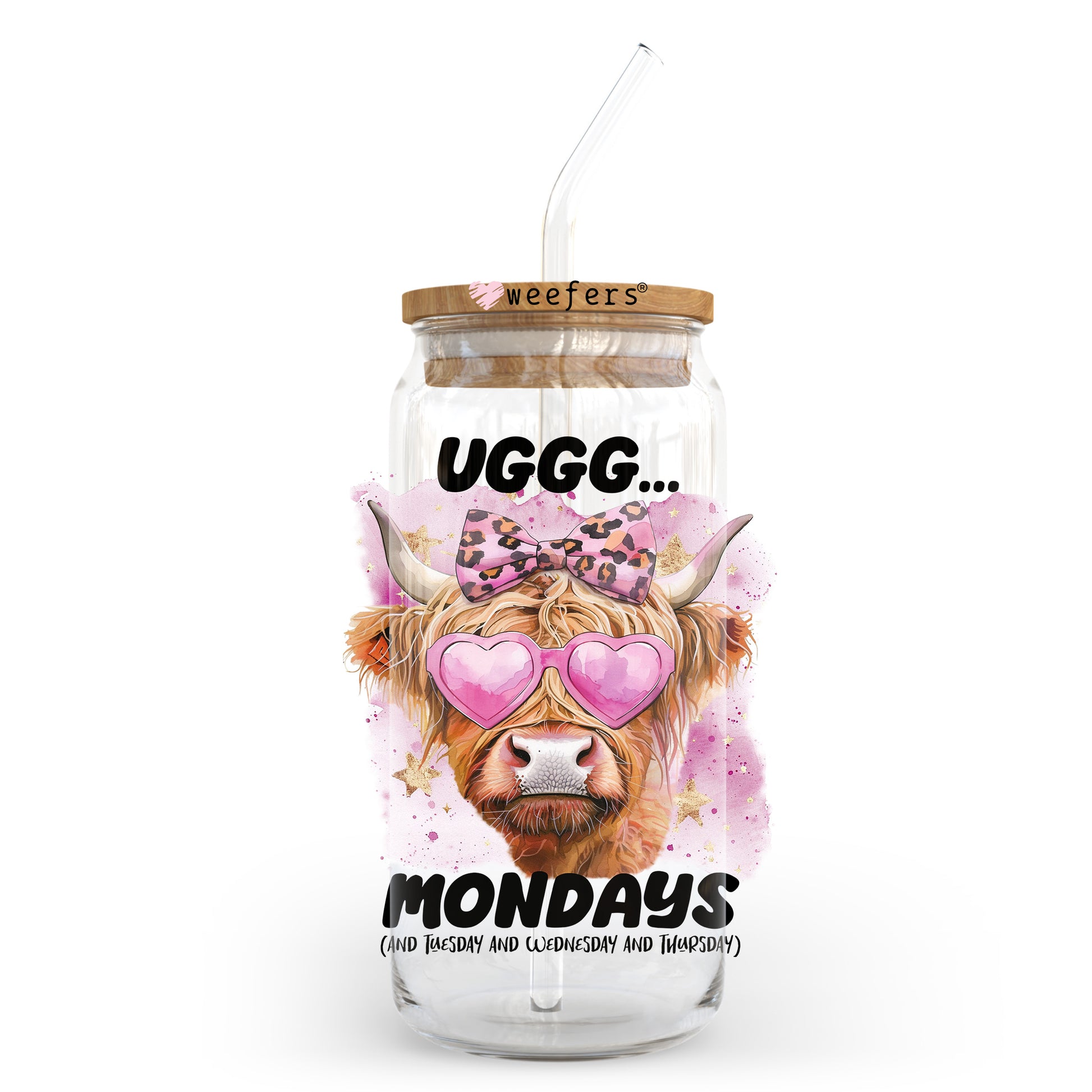 Uggg Mondays Highlander Cow 20oz Libbey Glass Can, 34oz Hip Sip, 40oz Tumbler, 24oz Cold Cup UV DTF or Sublimation Decal Transfer - Weefers