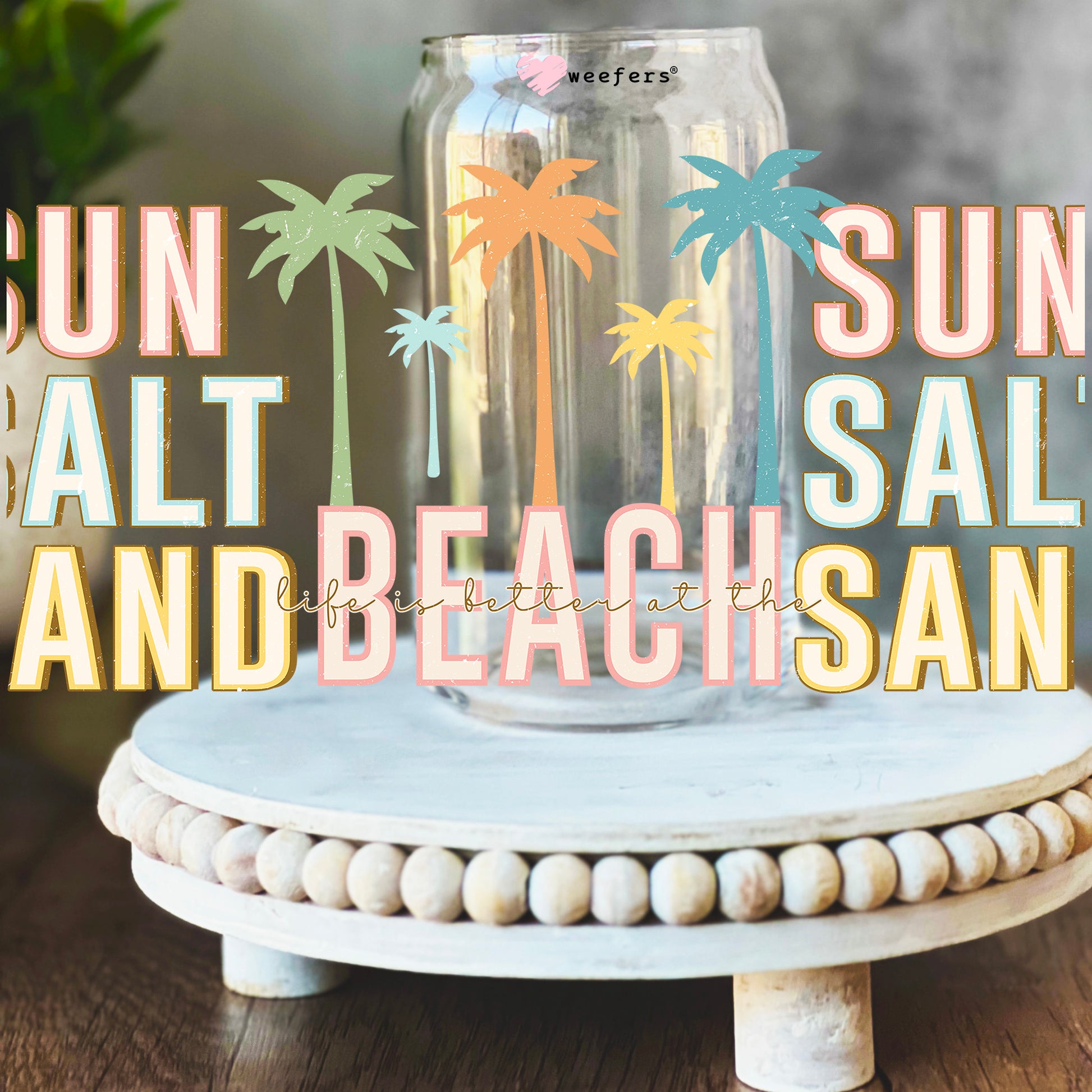 Sun Salt Sand Beach 16oz Libbey Glass Can UV DTF or Sublimation Wrap Decal Transfer - Weefers