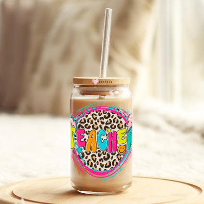 Teacher Colorful Cheetah 16oz Libbey Glass Can UV DTF or Sublimation  Decal - Transfer - Weefers