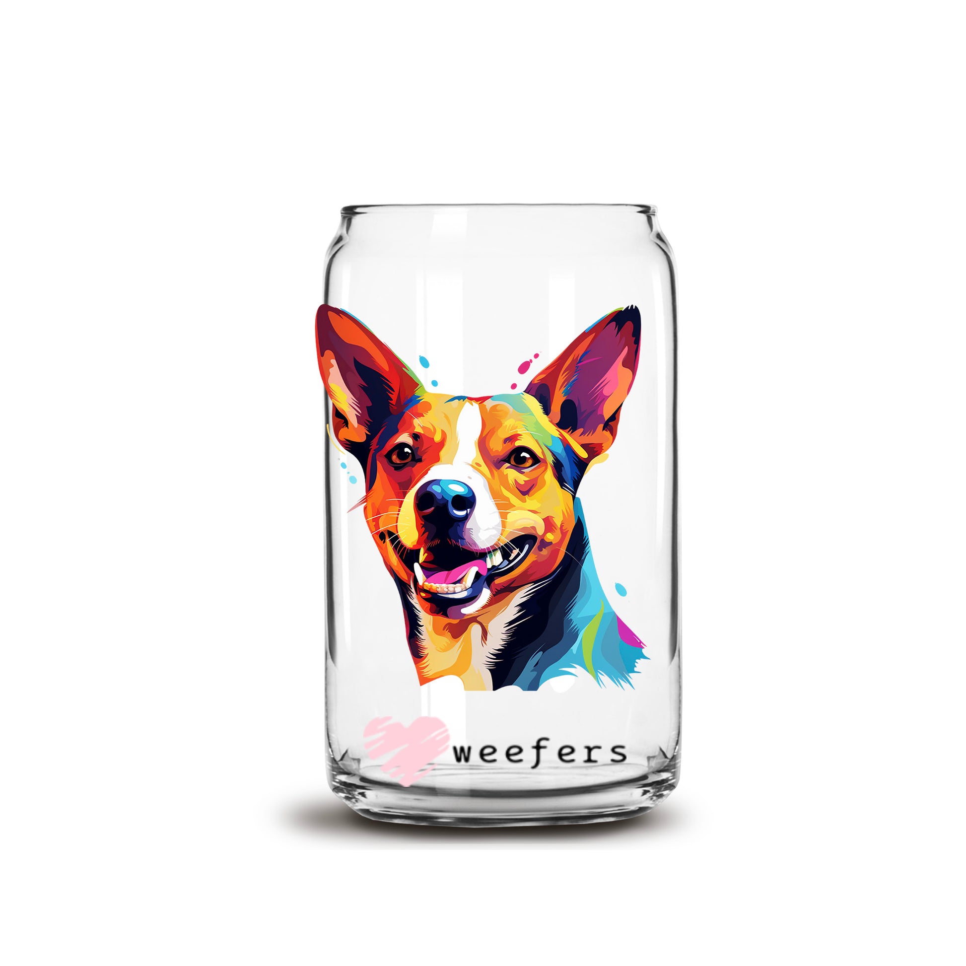 Basenji Colorful Watercolor 16oz Libbey Glass Can UV DTF or Sublimation Wrap - Decal - Weefers