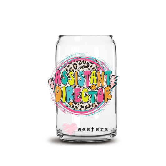Assistant Director Pink Cheetah 16oz Libbey Glass Can UV DTF or Sublimation Cup Wrap - Decal Transfer Weefers