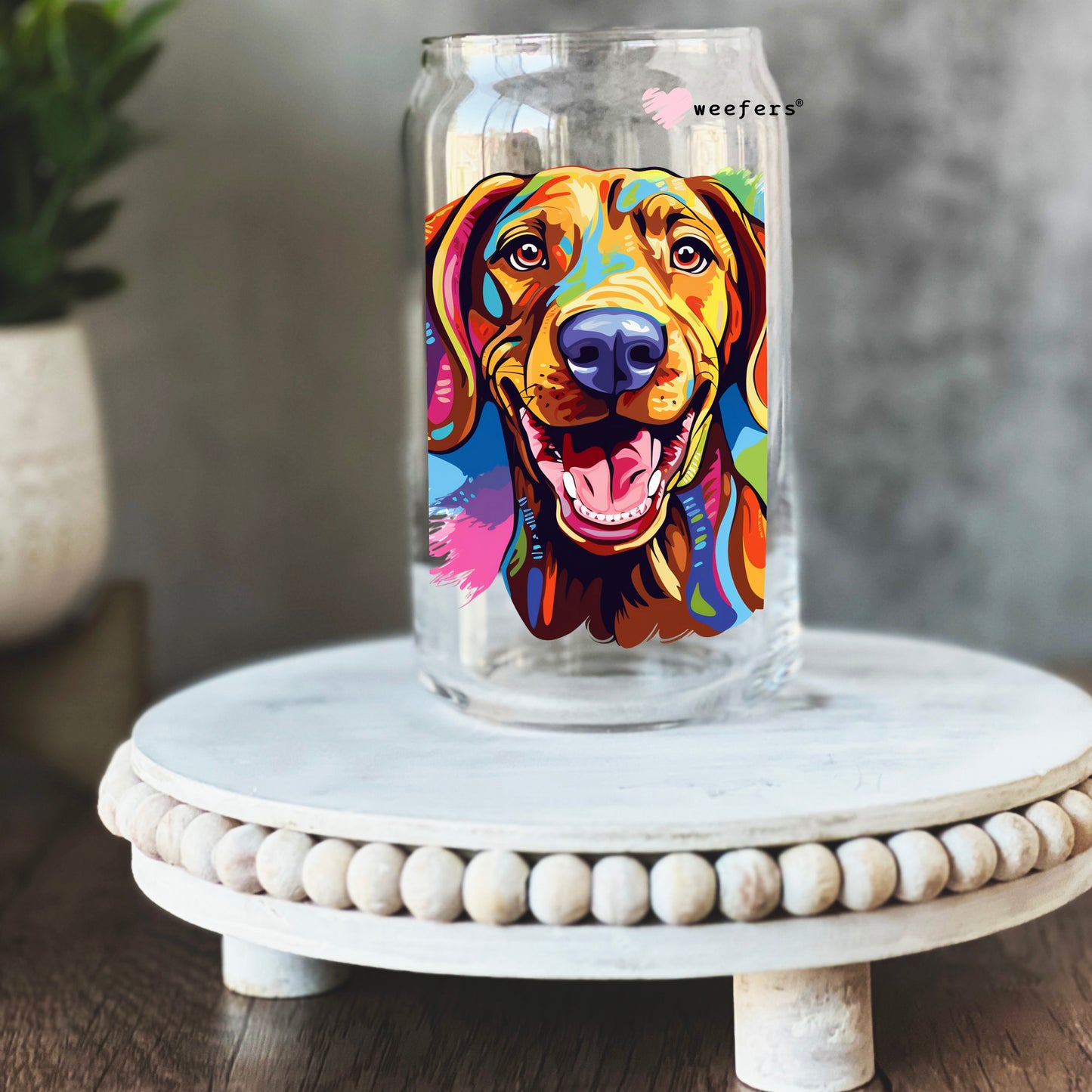 Vizsla Colorful Watercolor 16oz Libbey Glass Can UV DTF or Sublimation Wrap - Decal - Weefers