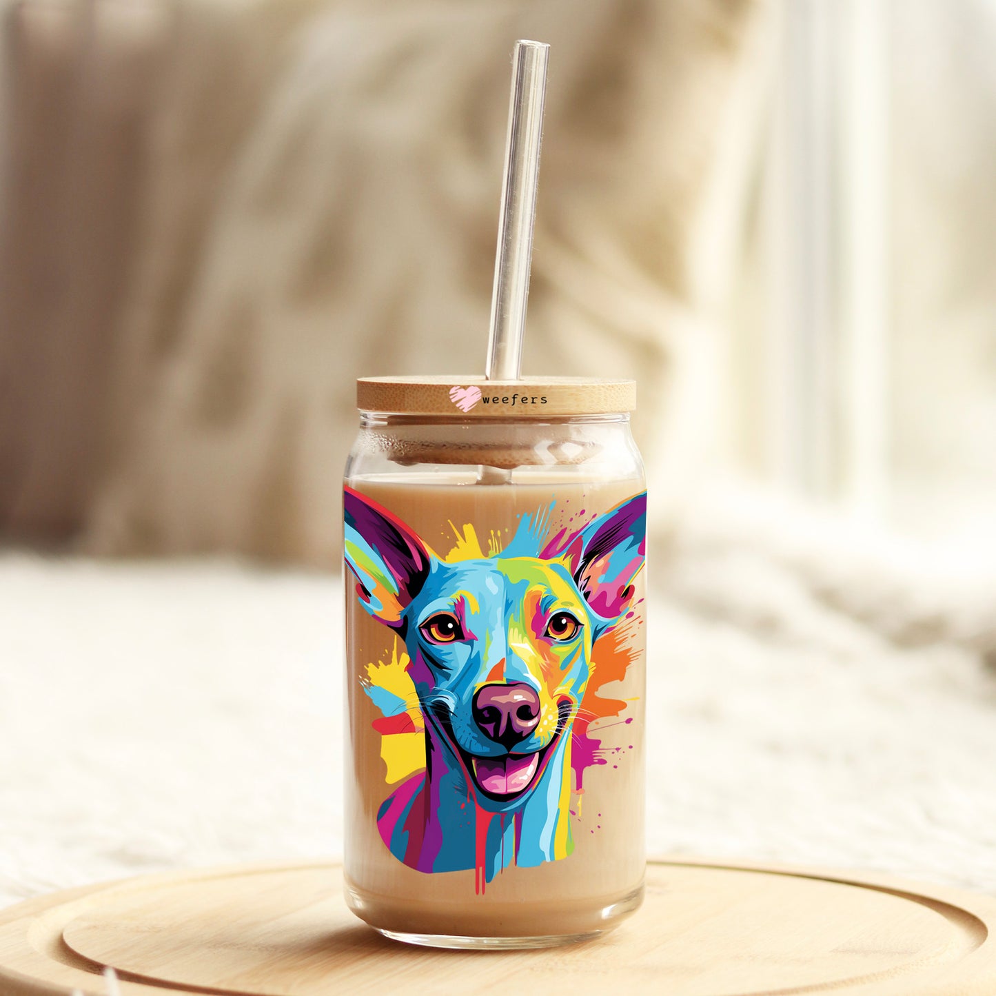 Italian Greyhound Colorful Watercolor 16oz Libbey Glass Can UV DTF or Sublimation Wrap - Decal - Weefers