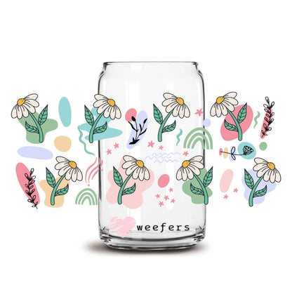 Abstract Daisies 16oz Libbey Glass Can UV DTF or Sublimation Wrap Decal Transfer - Weefers