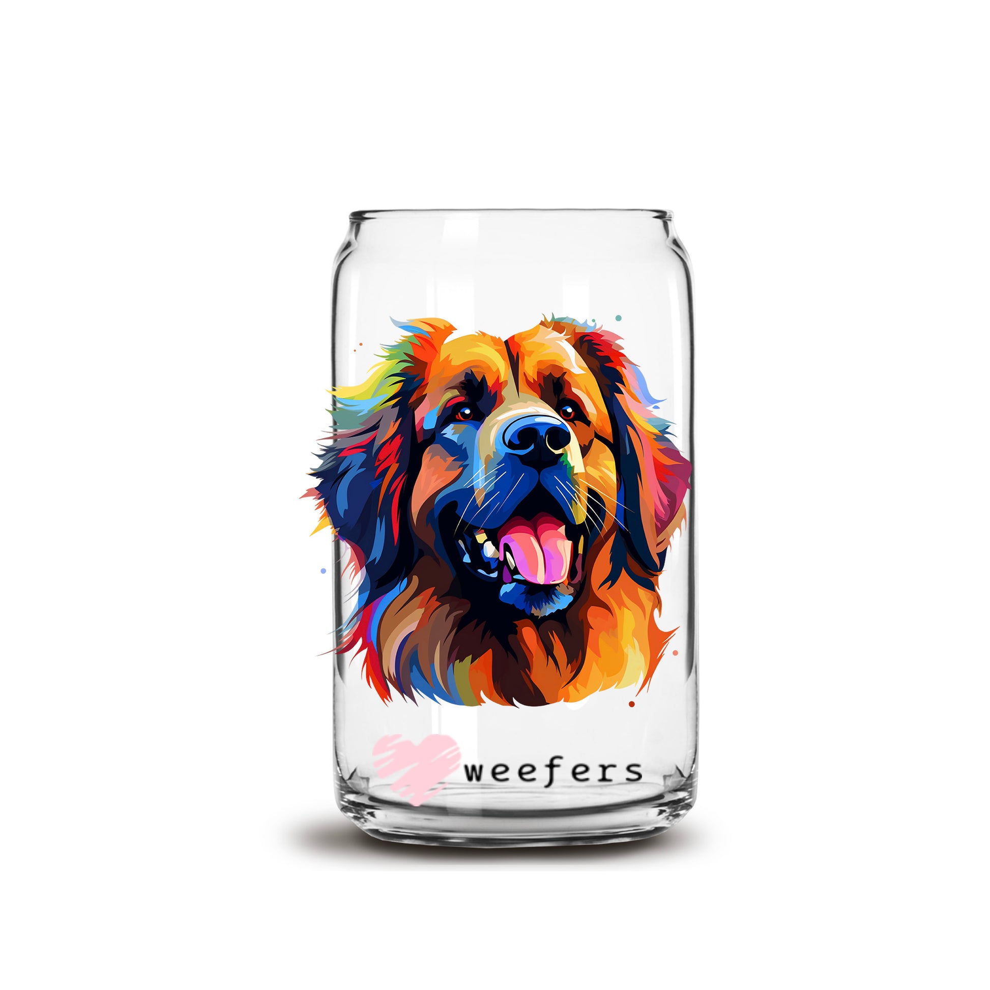 Leonberger Retriever Colorful Watercolor 16oz Libbey Glass Can UV DTF or Sublimation Wrap - Decal - Weefers