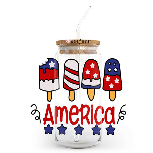 4th of July Popsicles America 20oz Libbey Glass Can, 34oz Hip Sip, 40oz Tumbler UV DTF or Sublimation Decal Transfer - Weefers