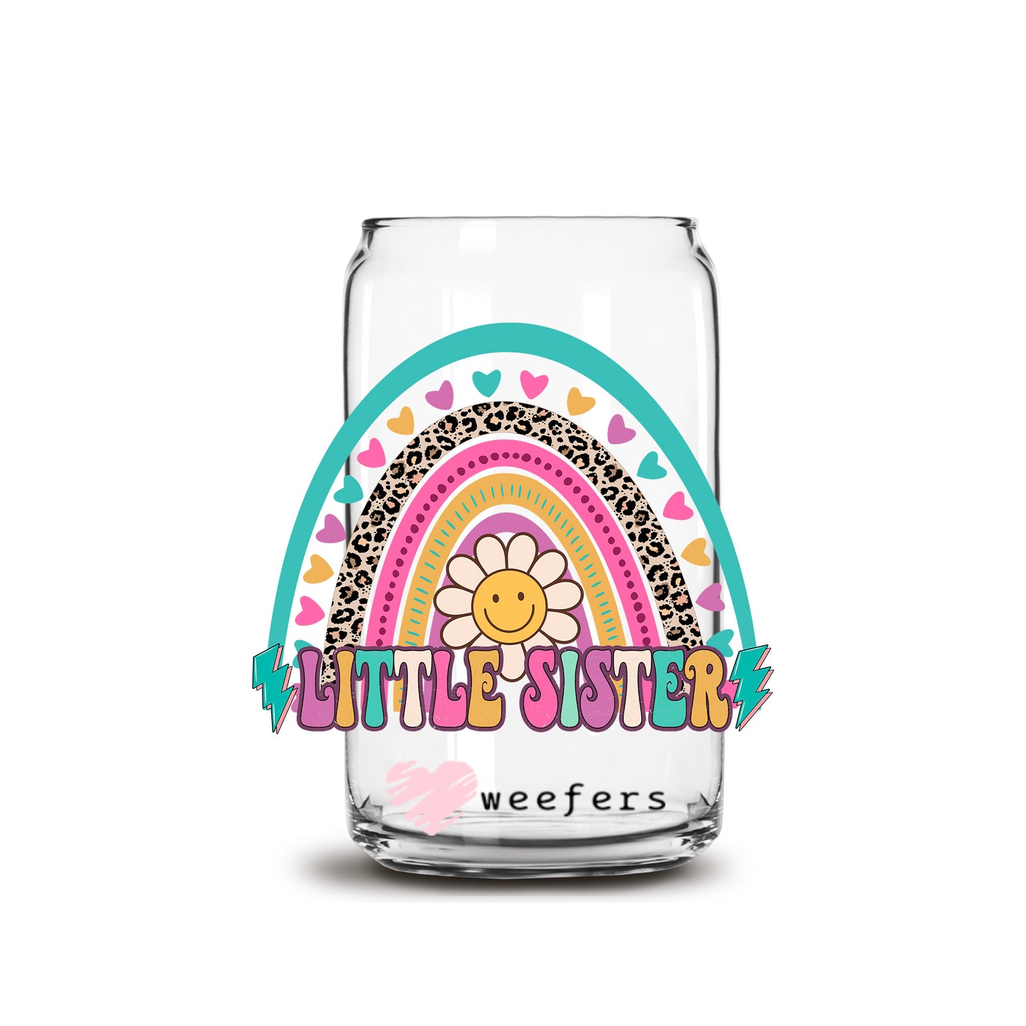 Little Sister Rainbow 16oz Libbey Glass Can UV DTF or Sublimation Wrap - Decal Transfer - Weefers