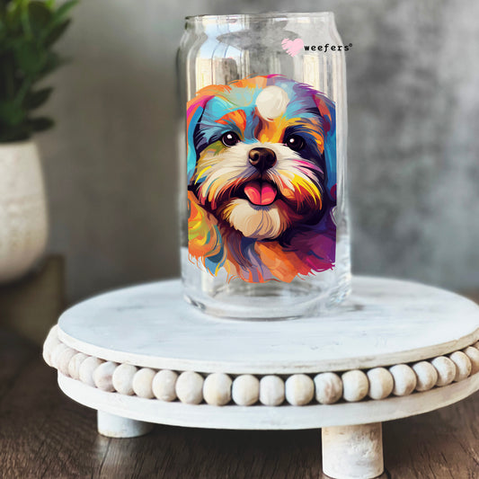 Shih Tzu Colorful Watercolor 16oz Libbey Glass Can UV DTF or Sublimation Wrap - Decal - Weefers