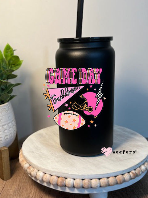 Football Pink Game Day 16oz Libbey Glass Can UV DTF Decal Transfer - Weefers