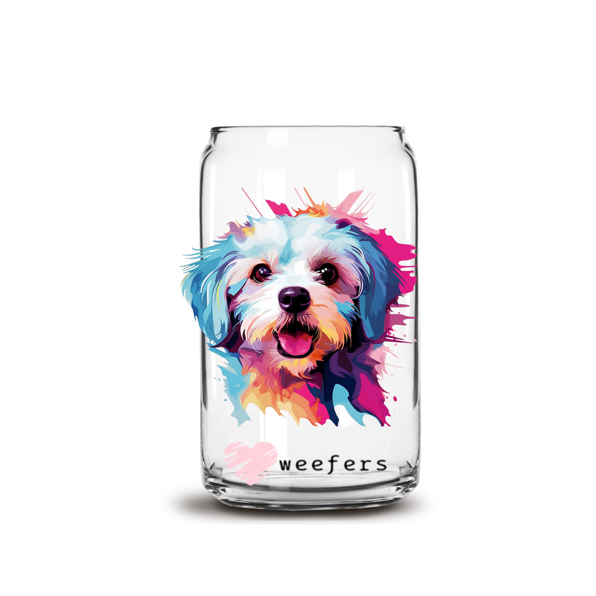 Maltese Colorful Watercolor 16oz Libbey Glass Can UV DTF or Sublimation Wrap - Decal - Weefers