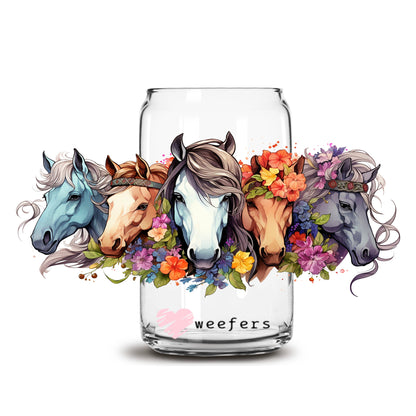 Colorful Horses 16oz Libbey Glass Can UV DTF or Sublimation Decal Transfer - Weefers