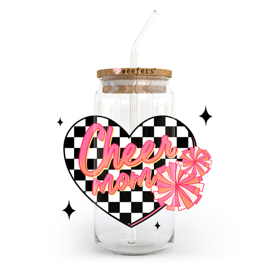 Cheer Mom Heart Checkered 20oz Libbey Glass Can, 34oz Hip Sip, 40oz Tumbler, 24oz Cold Cup UV DTF or Sublimation Decal Transfer - Weefers