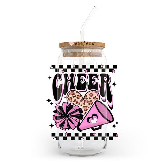 Cheer Pink and Black 20oz Libbey Glass Can UV DTF or Sublimation Wrap - Decal Transfer - Weefers