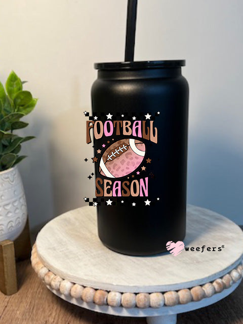 Football Season Pink and Brown 16oz Libbey Glass Can UV DTF Decal Transfer - Weefers